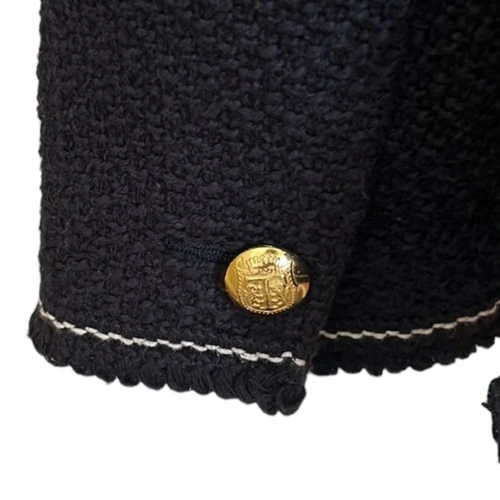 Talbots Navy Blue & White Tweed Gold Crested Button Blazer - 6 - Picture 11 of 14